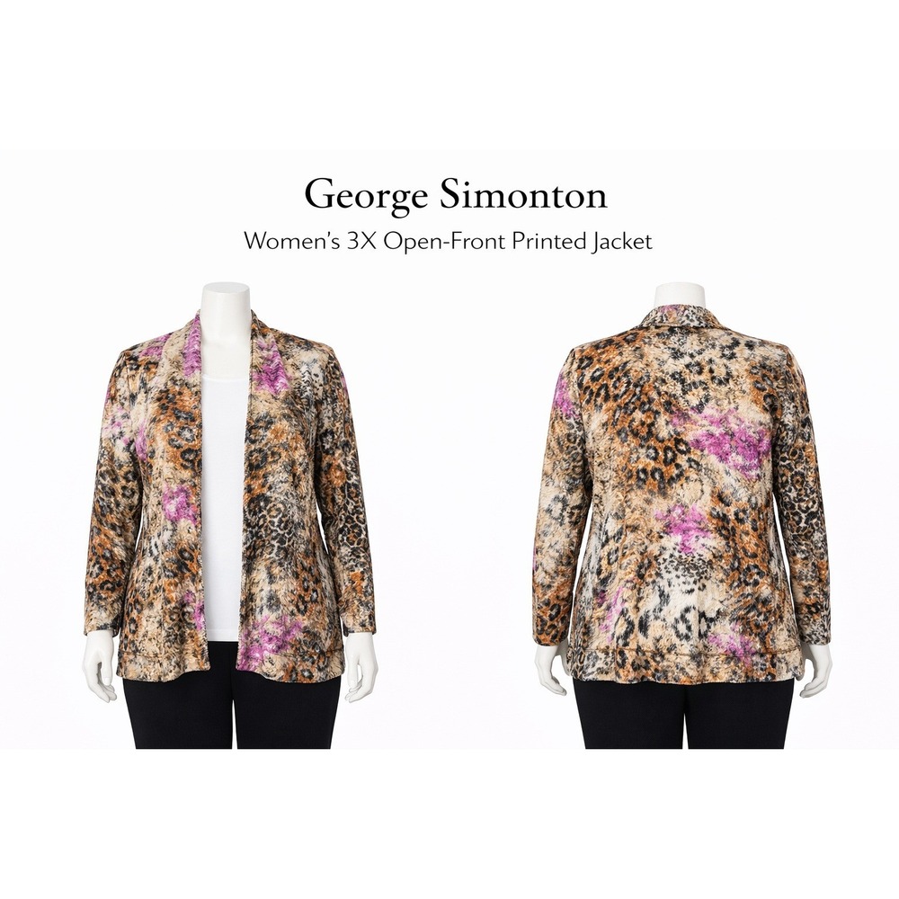 George Simonton Womens 3X Magenta Combo Pucker Knit Open Front Printed Jacket wi